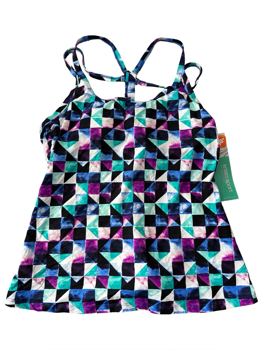 Krista Sport by Christina Tankini Top Purple Teal Geometric Print UPF 50+ XL